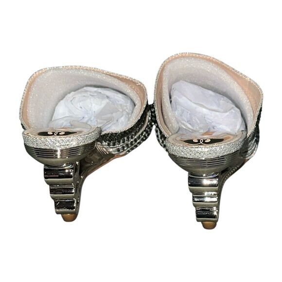 Simply Couture Rhinestone Heels Silver Open Toe Sandal Slides–Glam Party Size 11 - Picture 4 of 10